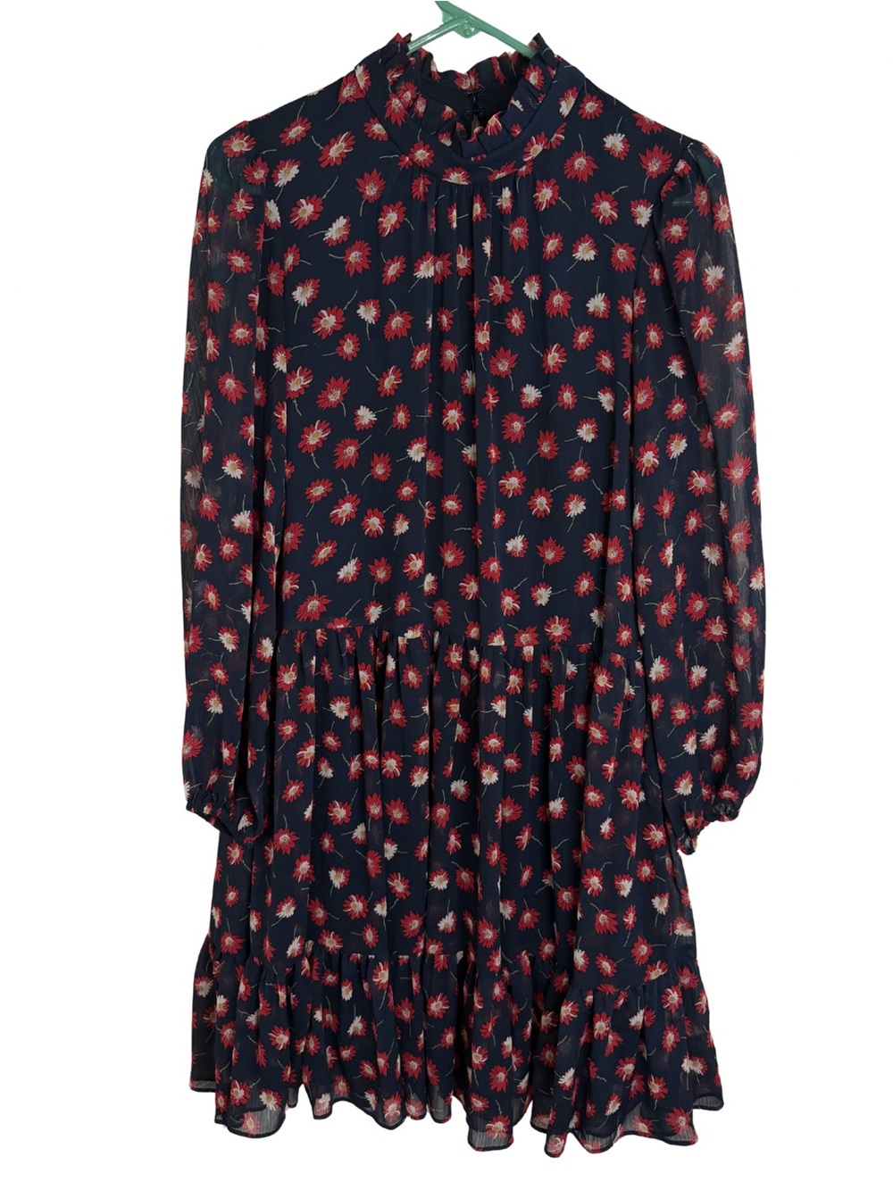 Maison Tara Navy Blue Floral Long Sleeve Tiered Ruffle Dress Size 6